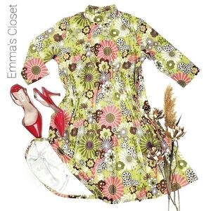 Emma's Closet Lime Pink Floral Boho Tunic Dress S